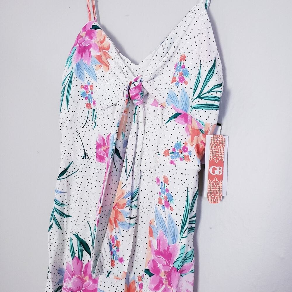 NWT Gianni Bini Tropical Floral Polka Dot Wide Leg Jumpsuit White Medium V-Neck - Picture 5 of 14
